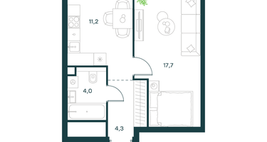 1-к. квартира, 37&nbsp;м²