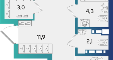 2-к. квартира, 69&nbsp;м²