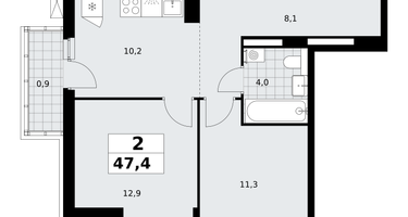 2-к. квартира, 47&nbsp;м²