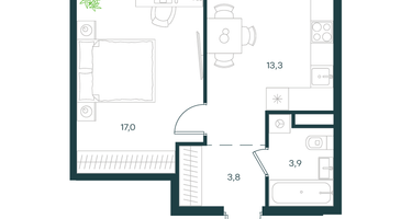1-к. квартира, 38 м²