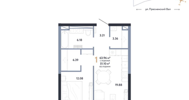 1-к. квартира, 63&nbsp;м²