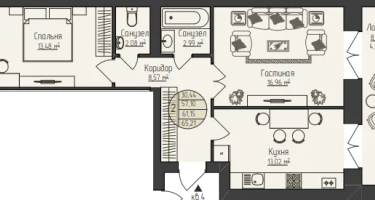 2-к. квартира, 65&nbsp;м²