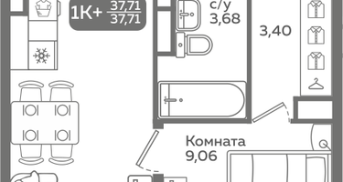 1-к. квартира, 37&nbsp;м²