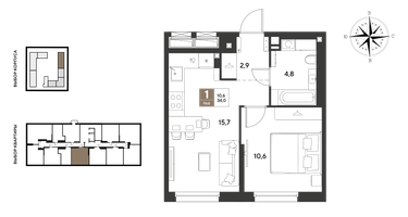 1-к. квартира, 34 м²