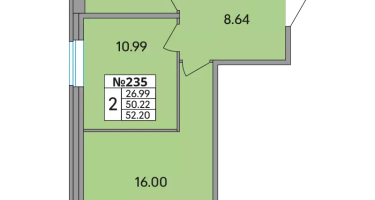 2-к. квартира, 52 м²