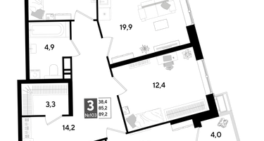 3-к. квартира, 89&nbsp;м²