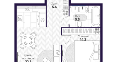 1-к. квартира, 47 м²