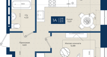 1-к. квартира, 35&nbsp;м²