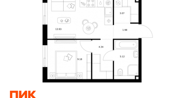 1-к. квартира, 37 м²