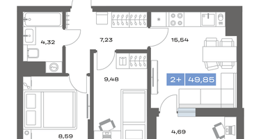 2-к. квартира, 49 м²