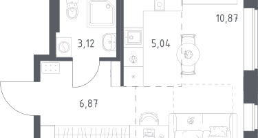 1-к. квартира, 25&nbsp;м²