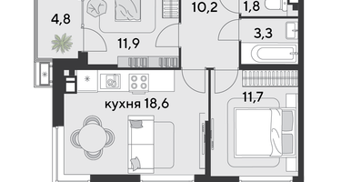 2-к. квартира, 62 м²