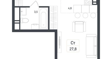 Студия, 28&nbsp;м²