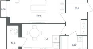 1-к. квартира, 39&nbsp;м²