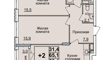2-к. квартира, 68&nbsp;м²