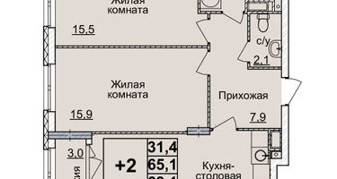 2-к. квартира, 68&nbsp;м²