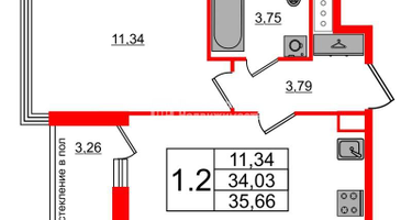 1-к. квартира, 34&nbsp;м²