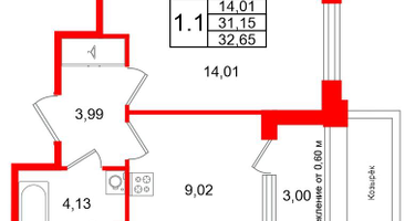 1-к. квартира, 31 м²