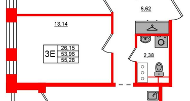 2-к. квартира, 55 м²