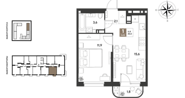 1-к. квартира, 35&nbsp;м²