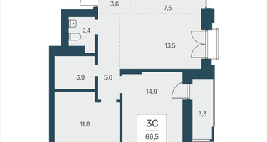 3-к. квартира, 66&nbsp;м²