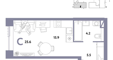 1-к. квартира, 25 м²