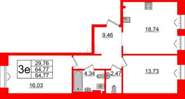 2-к. квартира, 64&nbsp;м²