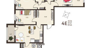 3-к. квартира, 89&nbsp;м²