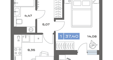 1-к. квартира, 37&nbsp;м²