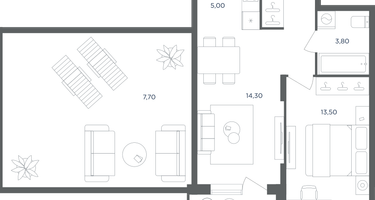 1-к. квартира, 53 м²