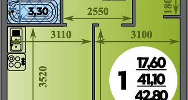 1-к. квартира, 42 м²