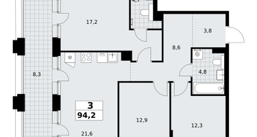 3-к. квартира, 94&nbsp;м²