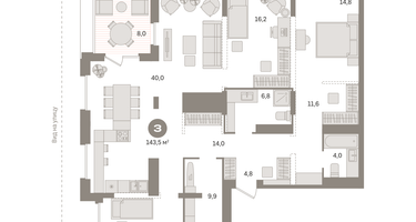 3-к. квартира, 143&nbsp;м²