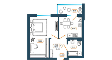 1-к. квартира, 41&nbsp;м²