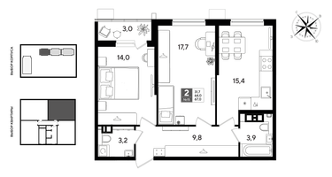 2-к. квартира, 66&nbsp;м²