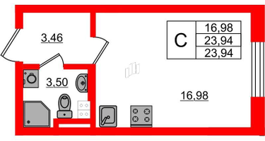 Студия, 23&nbsp;м²