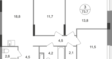3-к. квартира, 73&nbsp;м²