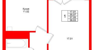 1-к. квартира, 37&nbsp;м²