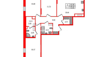 3-к. квартира, 86&nbsp;м²