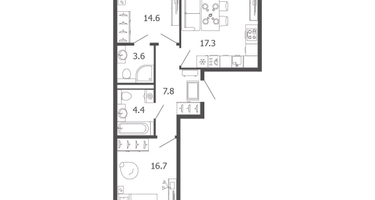 2-к. квартира, 66&nbsp;м²