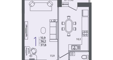 1-к. квартира, 37&nbsp;м²