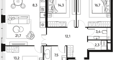 4-к. квартира, 99 м²