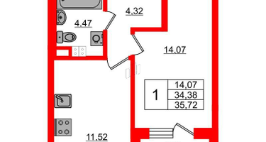 1-к. квартира, 35&nbsp;м²