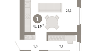 1-к. квартира, 41&nbsp;м²