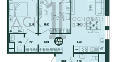2-к. квартира, 59 м²