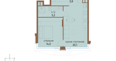 1-к. квартира, 45 м²