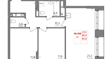 2-к. квартира, 61&nbsp;м²