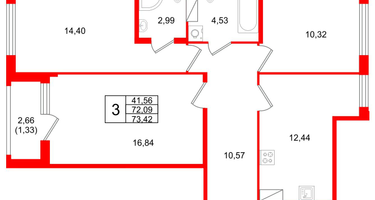 3-к. квартира, 73&nbsp;м²