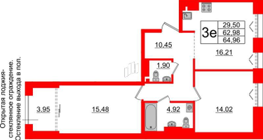 2-к. квартира, 62 м²