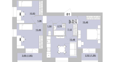 3-к. квартира, 71&nbsp;м²